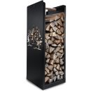 Holzlager | Kaminholzbox | schwarz | Motiv Wald